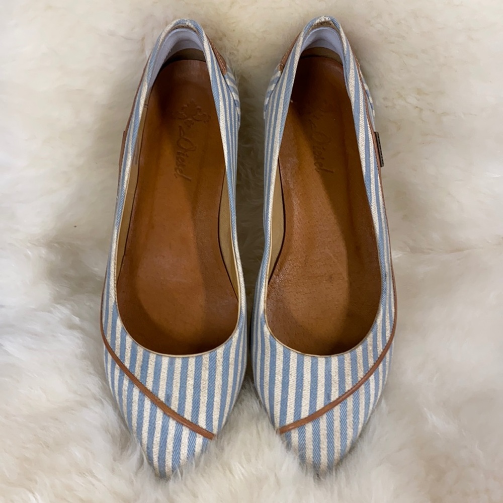 Diesel Striped Canvas and Leather Flats